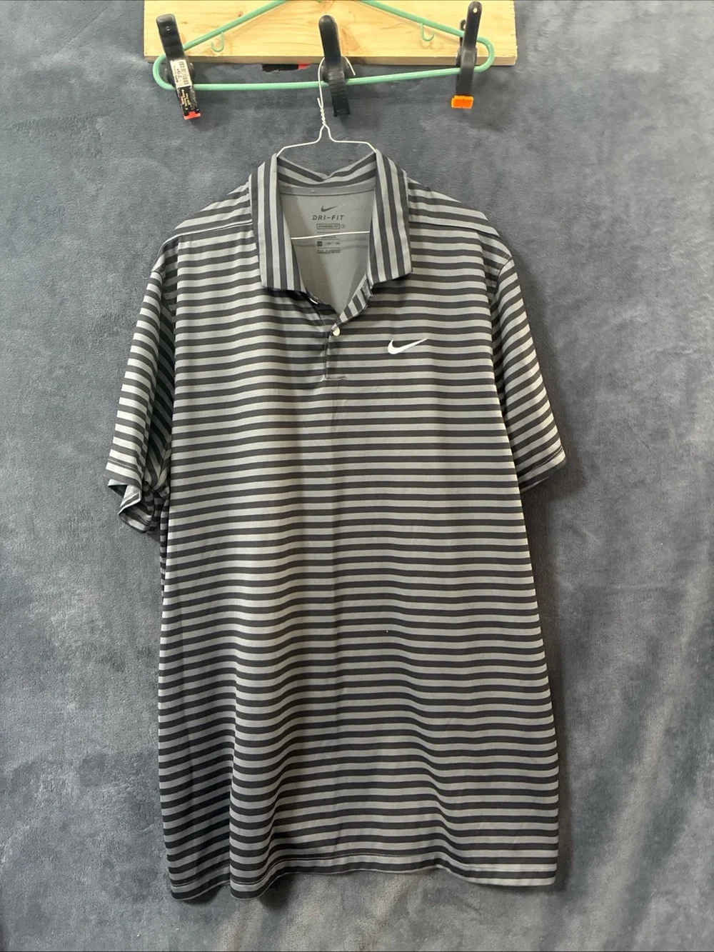 Nike Men’s Gray and Charcoal Striped Dri-Fit Polo
